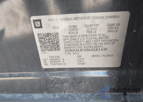 2019 Chevrolet Equinox Lt from USA, damaged, VIN 2GNAXUEV9K6161430